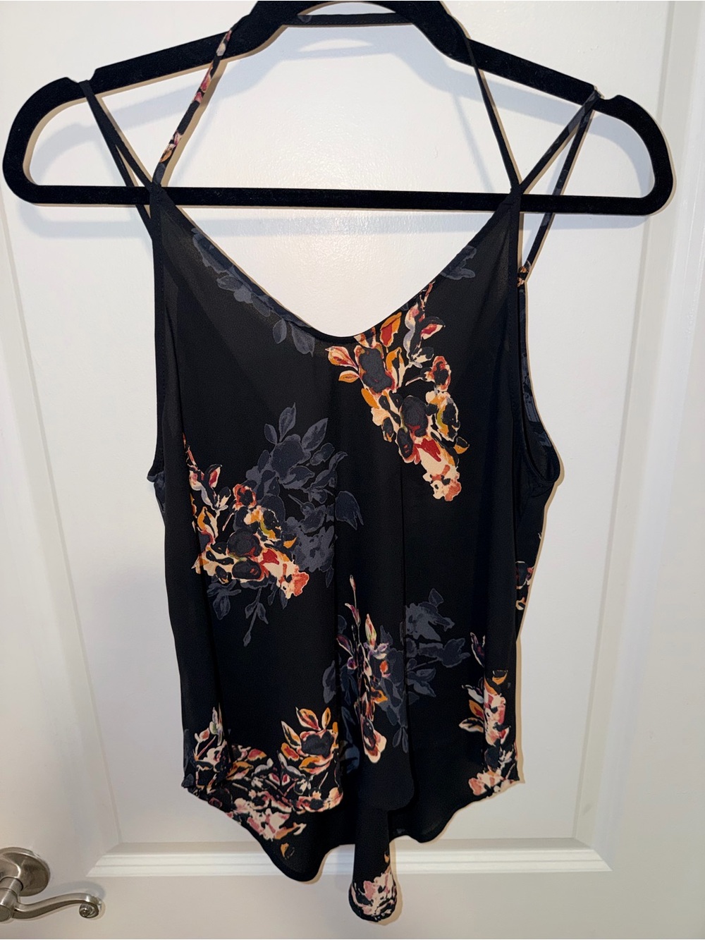 Astr Black Floral Camisole with Pink and Orange Accents